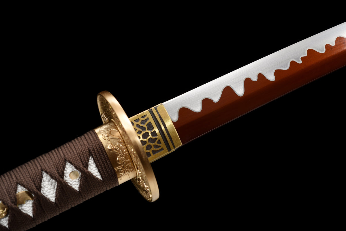 Handgefertigtes Full-Tang-Katana, 1095 Kohlenstoffstahl, ROTE Klinge, echtes Katana-Schwert