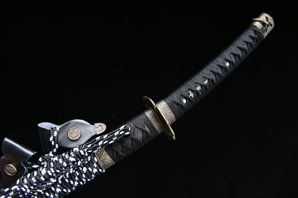 Handgeschmiedetes, 41 Zoll langes Tachi-Samuraischwert aus Manganstahl, scharf, mit poliertem weißem Knauf