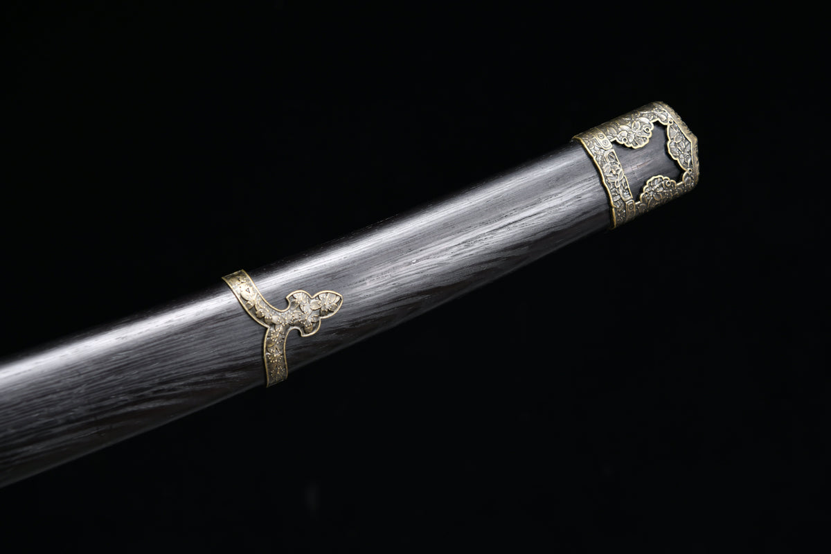 Handgeschmiedetes, 41 Zoll langes Tachi-Samuraischwert aus Manganstahl, scharf, mit poliertem weißem Knauf