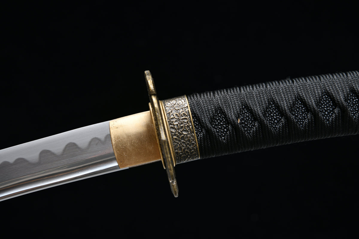 Handgeschmiedetes, 41 Zoll langes Tachi-Samuraischwert aus Manganstahl, scharf, mit poliertem weißem Knauf