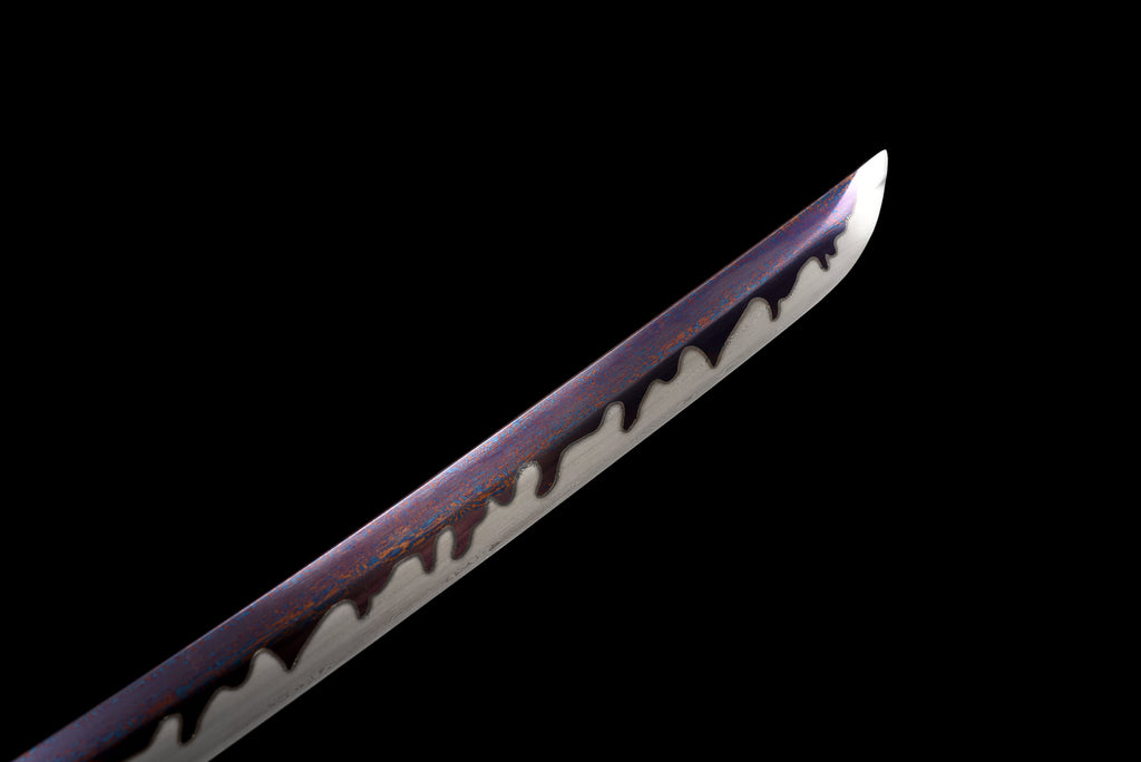 Handgefertigtes Full-Tang Katana aus Damaszenerstahl mit BLAUER Klinge, echtes Katana-Schwert