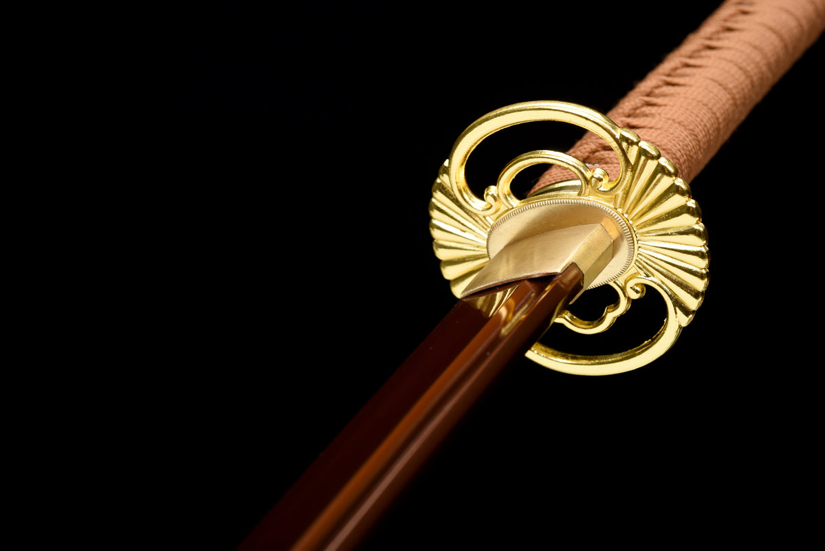 Handgefertigtes Full-Tang Katana aus 1095 Kohlenstoffstahl mit roter Klinge, echtes Katana-Schwert