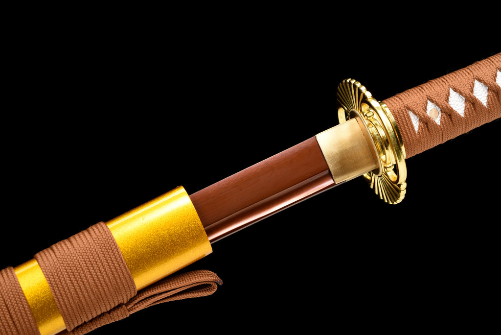 Handgefertigtes Full-Tang Katana aus 1095 Kohlenstoffstahl mit roter Klinge, echtes Katana-Schwert