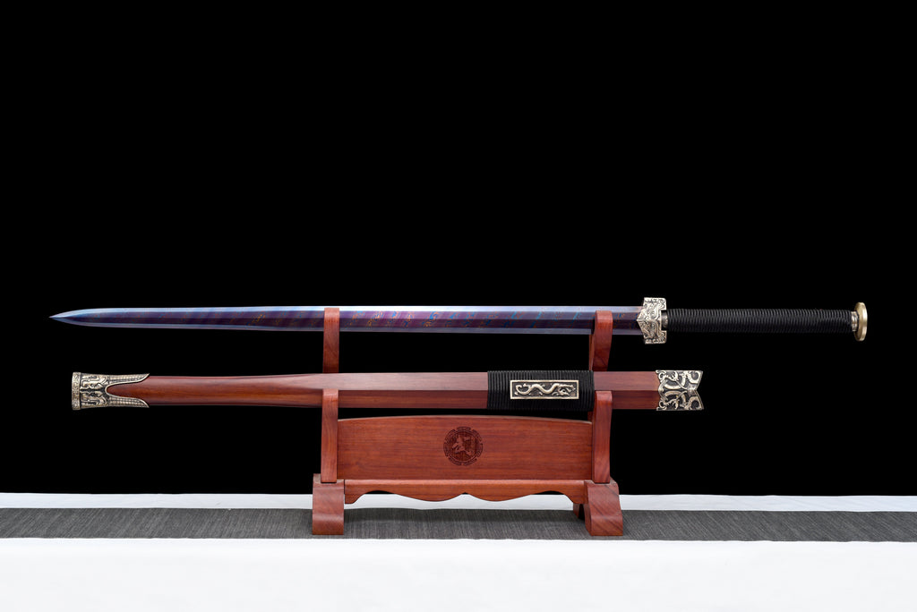 Chinesische Schwerter, Han-Schwert (汉剑), Damast-Stil, gebläut, gedrillte Linien