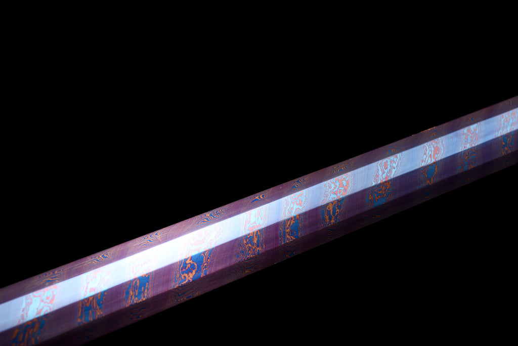 Chinesische Schwerter, Han-Schwert (汉剑), Damast-Stil, gebläut, gedrillte Linien