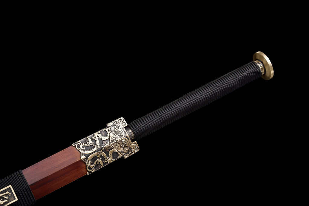 Chinesische Schwerter, Han-Schwert (汉剑), Damast-Stil, gebläut, gedrillte Linien