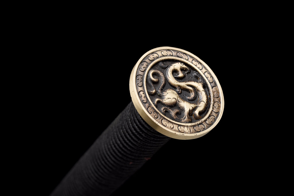 Chinesische Schwerter, Han-Schwert (汉剑), Damast-Stil, gebläut, gedrillte Linien