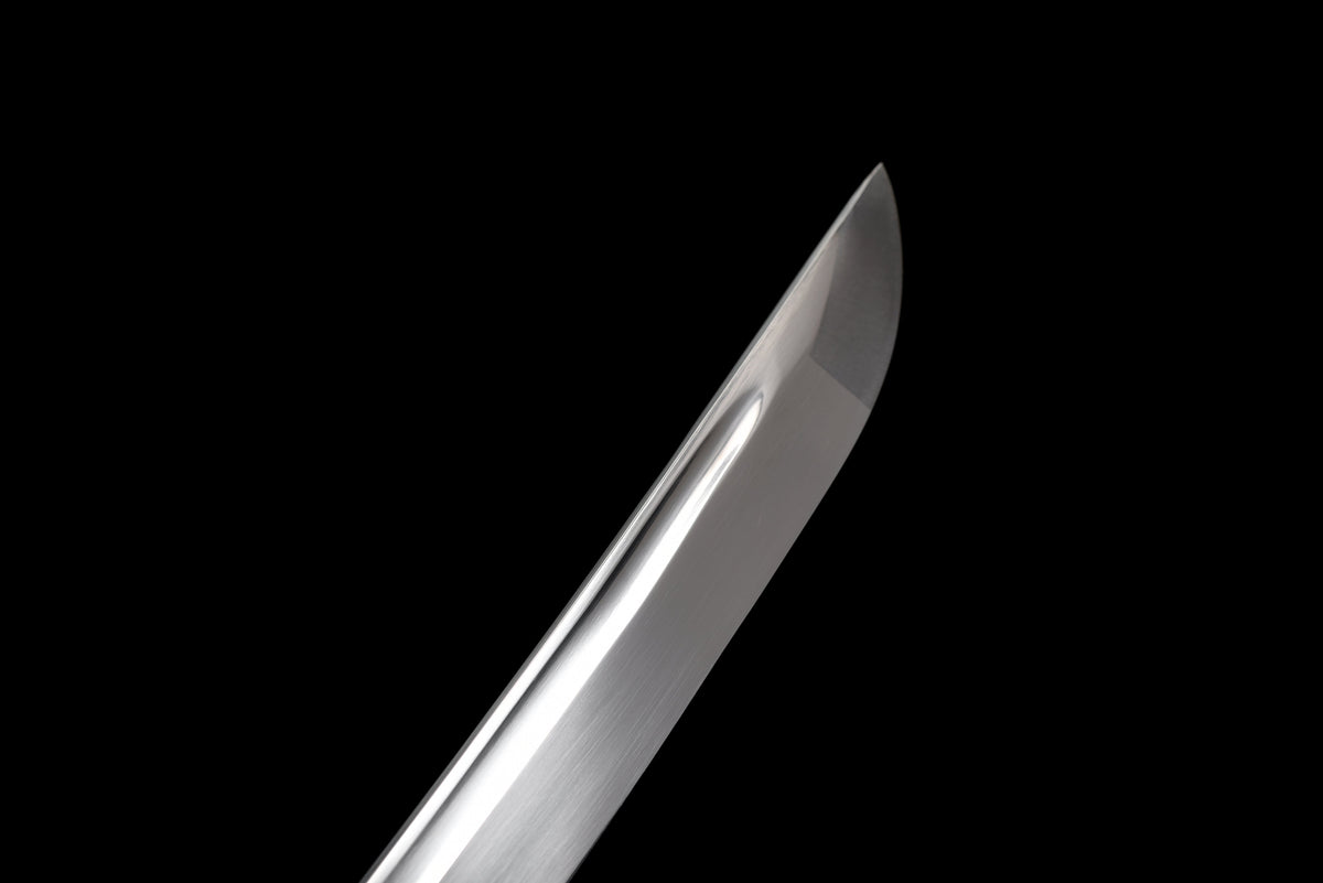 Handgefertigtes Katana mit durchgehender Klinge aus 1095 Kohlenstoffstahl, weiße Scheide, echtes Katana-Schwert