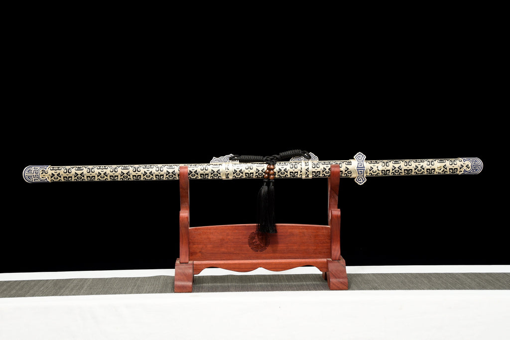 Chinesisches Schwert-Tang-Schwert (唐剑), Damaszener-Handwerkskunst, blau angelaufene Klinge