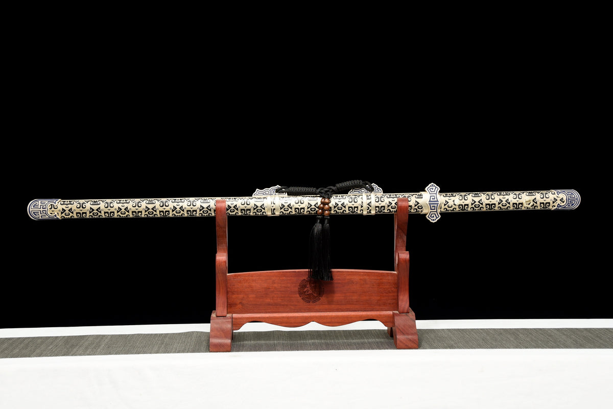 Chinesisches Schwert-Tang-Schwert (唐剑), Damaszener-Handwerkskunst, blau angelaufene Klinge