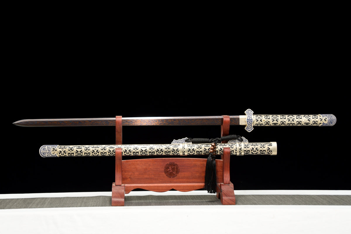 Chinesisches Schwert-Tang-Schwert (唐剑), Damaszener-Handwerkskunst, blau angelaufene Klinge
