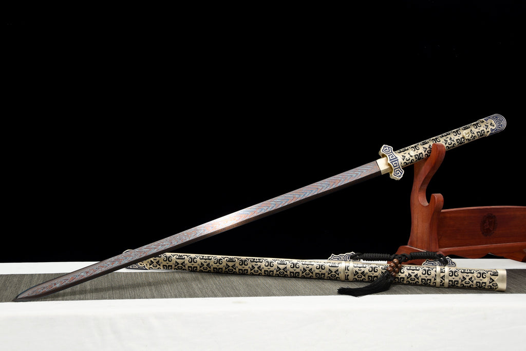 Chinesisches Schwert-Tang-Schwert (唐剑), Damaszener-Handwerkskunst, blau angelaufene Klinge