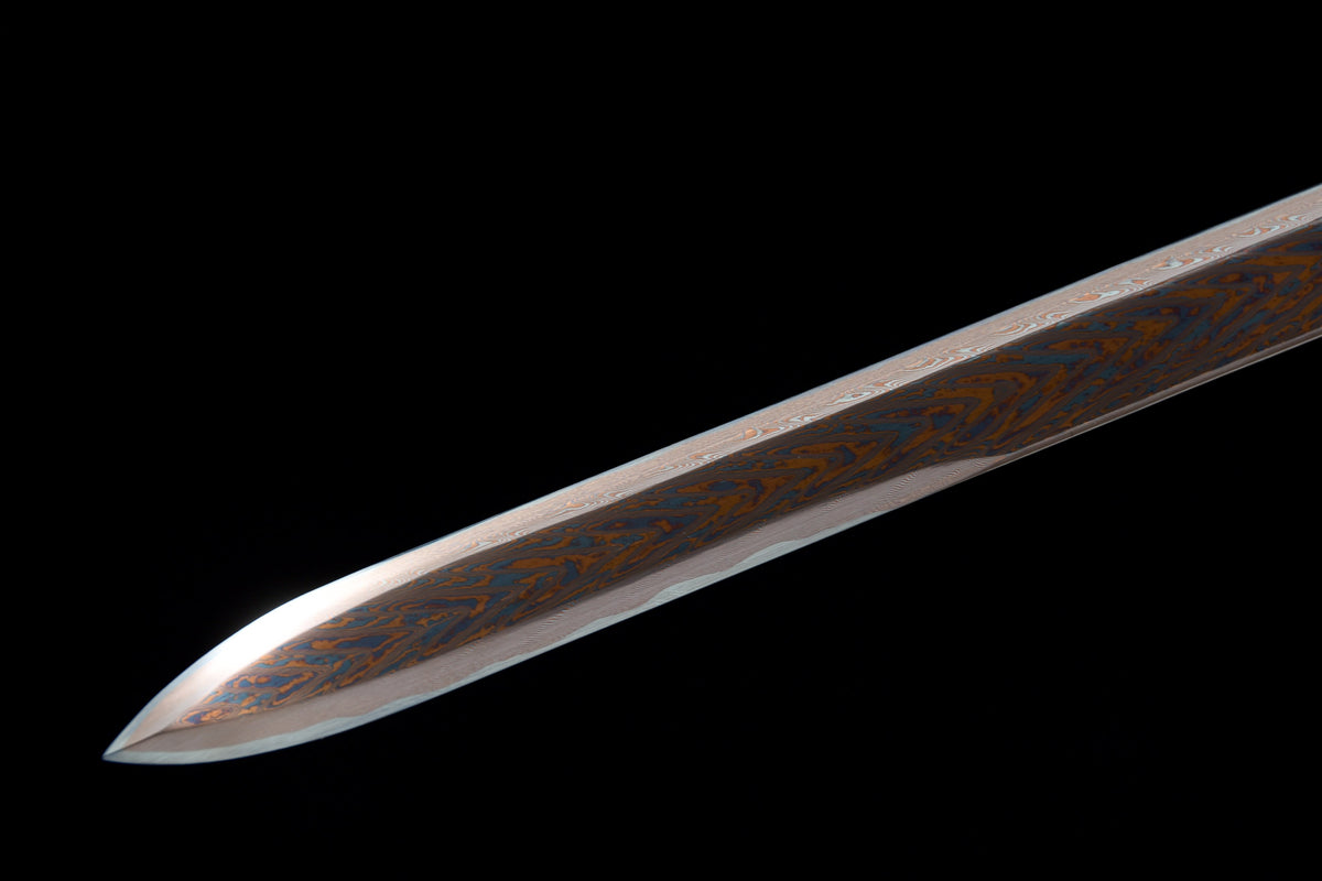 Chinesisches Schwert-Tang-Schwert (唐剑), Damaszener-Handwerkskunst, blau angelaufene Klinge