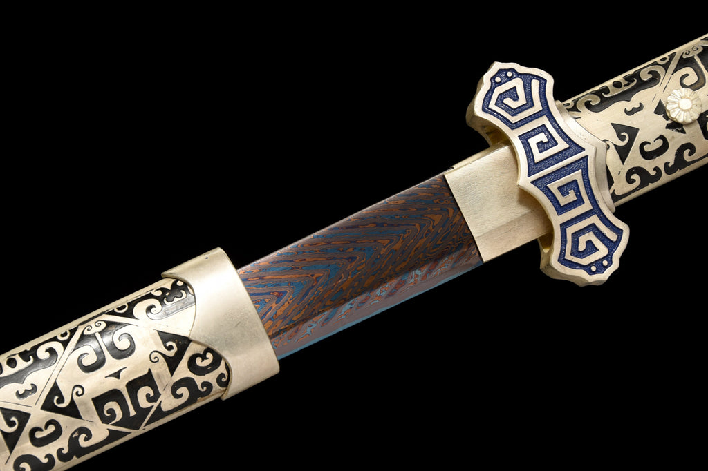 Chinesisches Schwert-Tang-Schwert (唐剑), Damaszener-Handwerkskunst, blau angelaufene Klinge