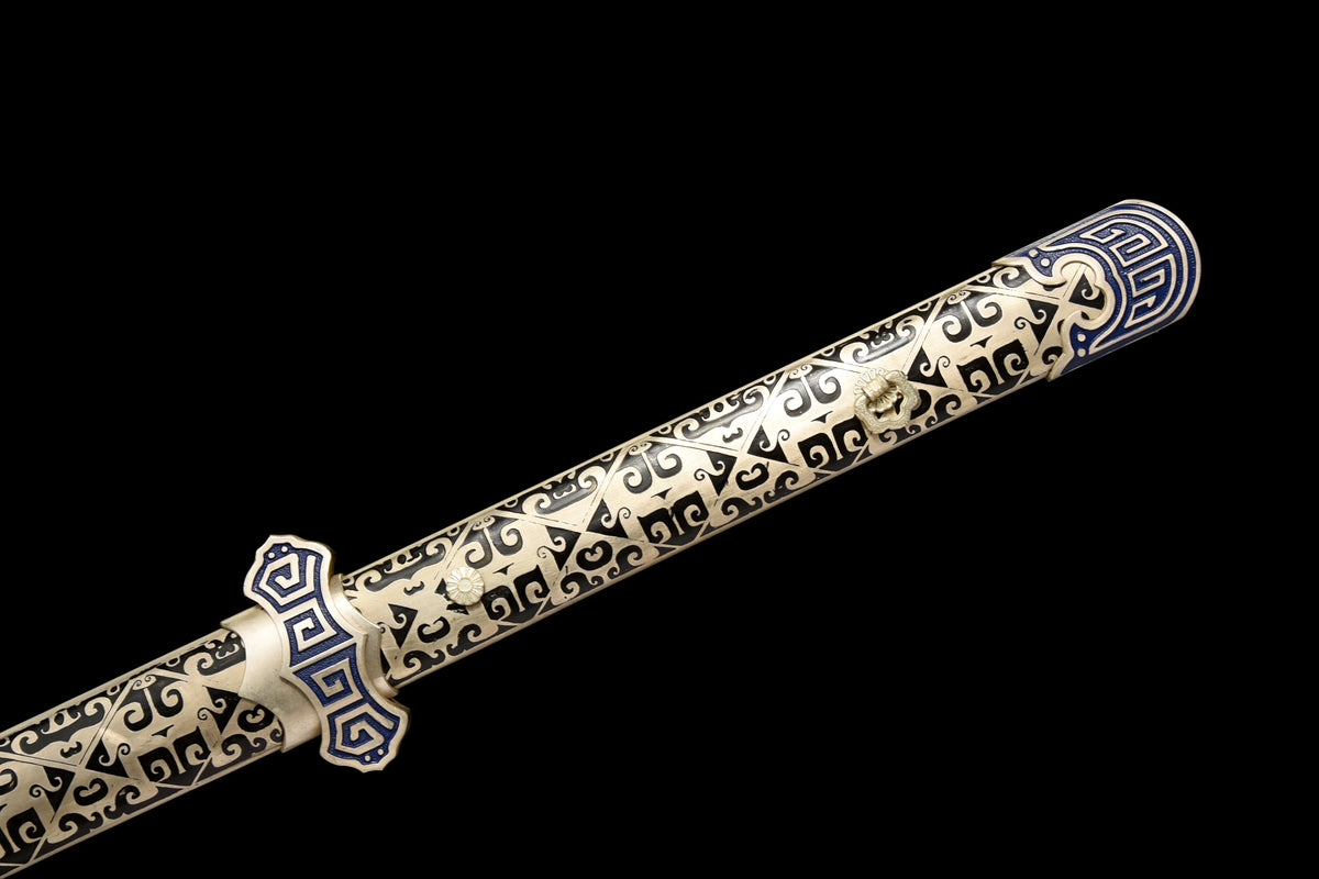 Chinesisches Schwert-Tang-Schwert (唐剑), Damaszener-Handwerkskunst, blau angelaufene Klinge
