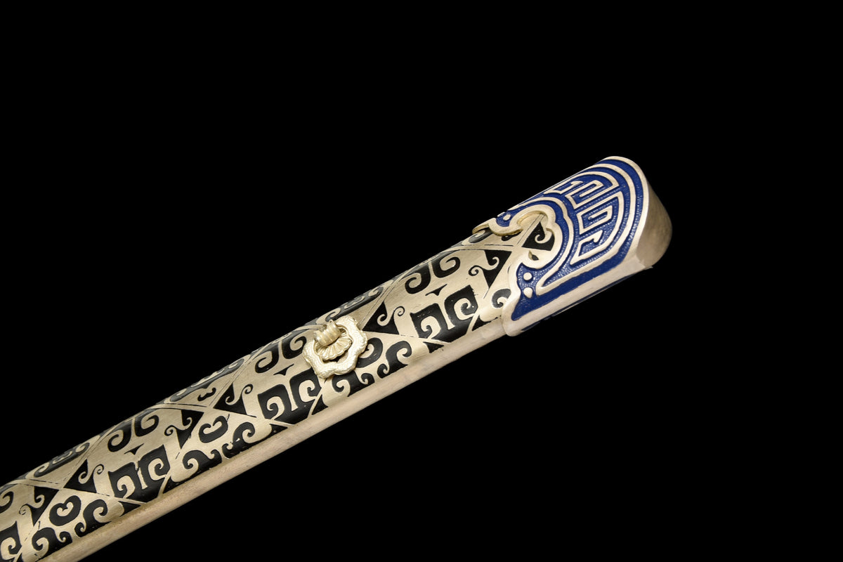 Chinesisches Schwert-Tang-Schwert (唐剑), Damaszener-Handwerkskunst, blau angelaufene Klinge