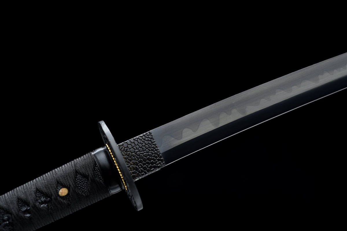 Handgeschmiedetes Full-Tang-Katana, 1095 Kohlenstoffstahl, schwarze Klinge, echtes Katana-Schwert