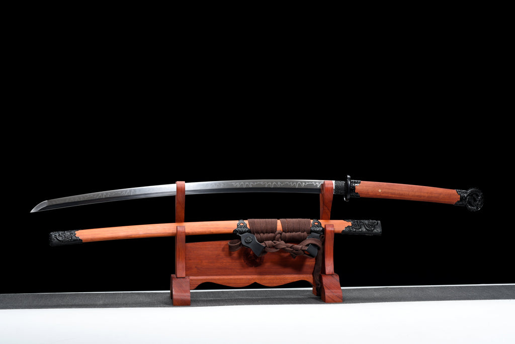 Handgefertigtes TACHI-Schwert mit Full-Tang-Klinge aus T10-Kohlenstoffstahl und echtem Hamon, 104 cm, echtes Katana-Schwert