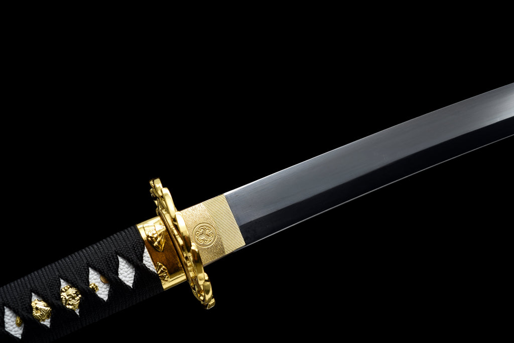 Handgefertigtes Full-Tang-Katana aus 1095er Kohlenstoffstahl, schwarze Klinge, echtes Katana-Schwert