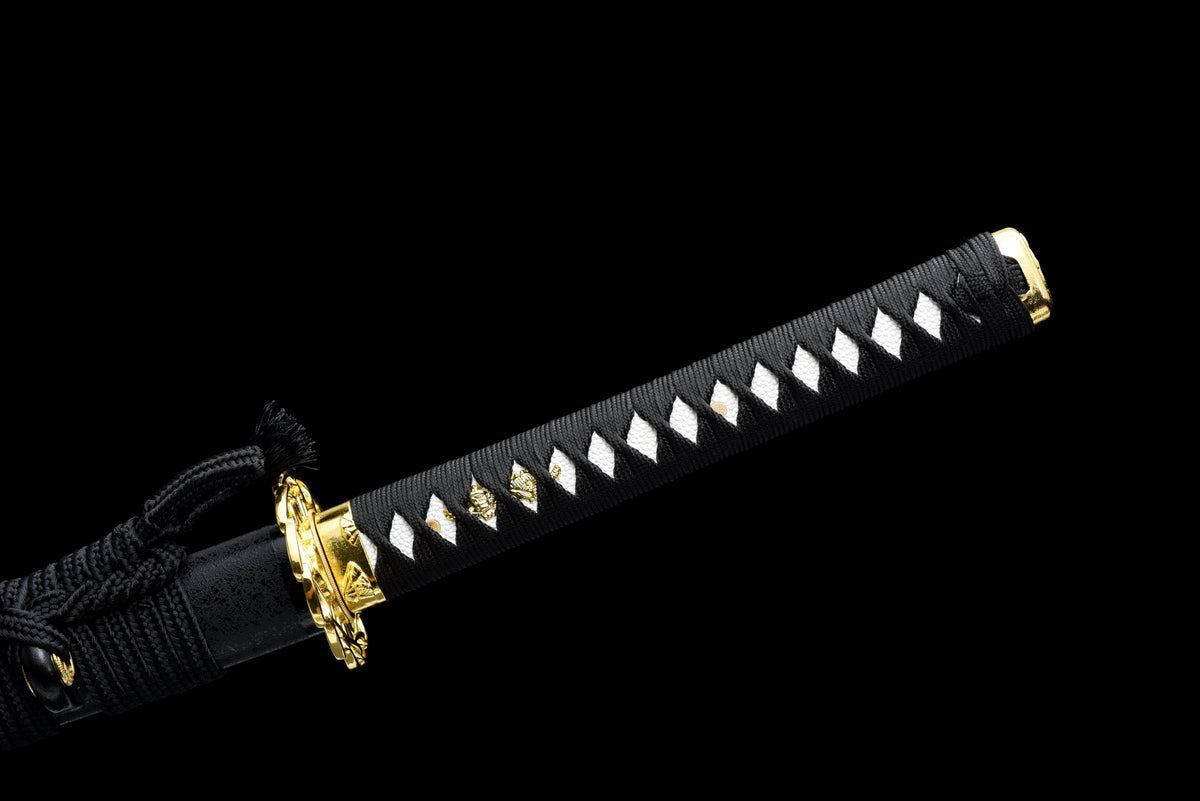 Handgefertigtes Full-Tang-Katana aus 1095er Kohlenstoffstahl, schwarze Klinge, echtes Katana-Schwert
