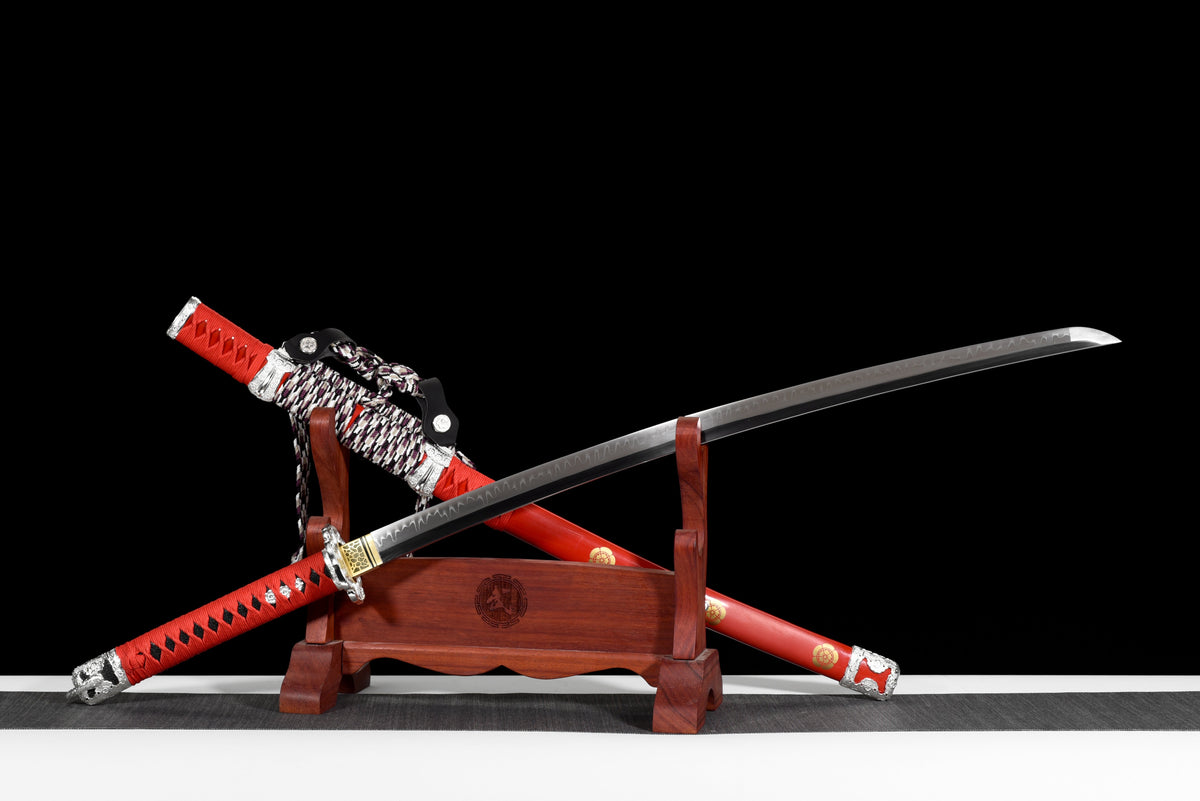 Handgefertigtes Tachi-Schwert, Full Tang, T10-Stahl mit echtem Hamon, echtes Katana-Schwert