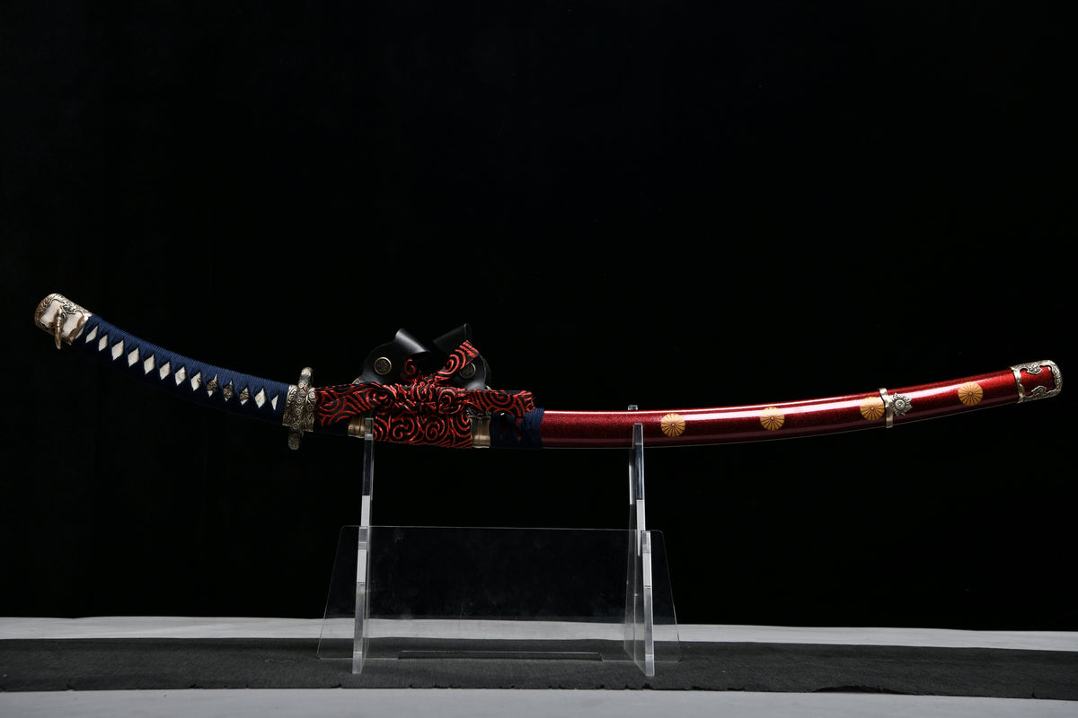 Handcrafted Long 41-Inch Triple Full-Tang Steel —Damascus style Chrysanthemum Emblem Imperial  - Tashi