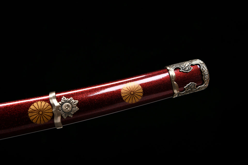 Handcrafted Long 41-Inch Triple Full-Tang Steel —Damascus style Chrysanthemum Emblem Imperial  - Tashi