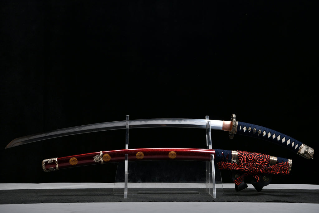 Handcrafted Long 41-Inch Triple Full-Tang Steel —Damascus style Chrysanthemum Emblem Imperial  - Tashi