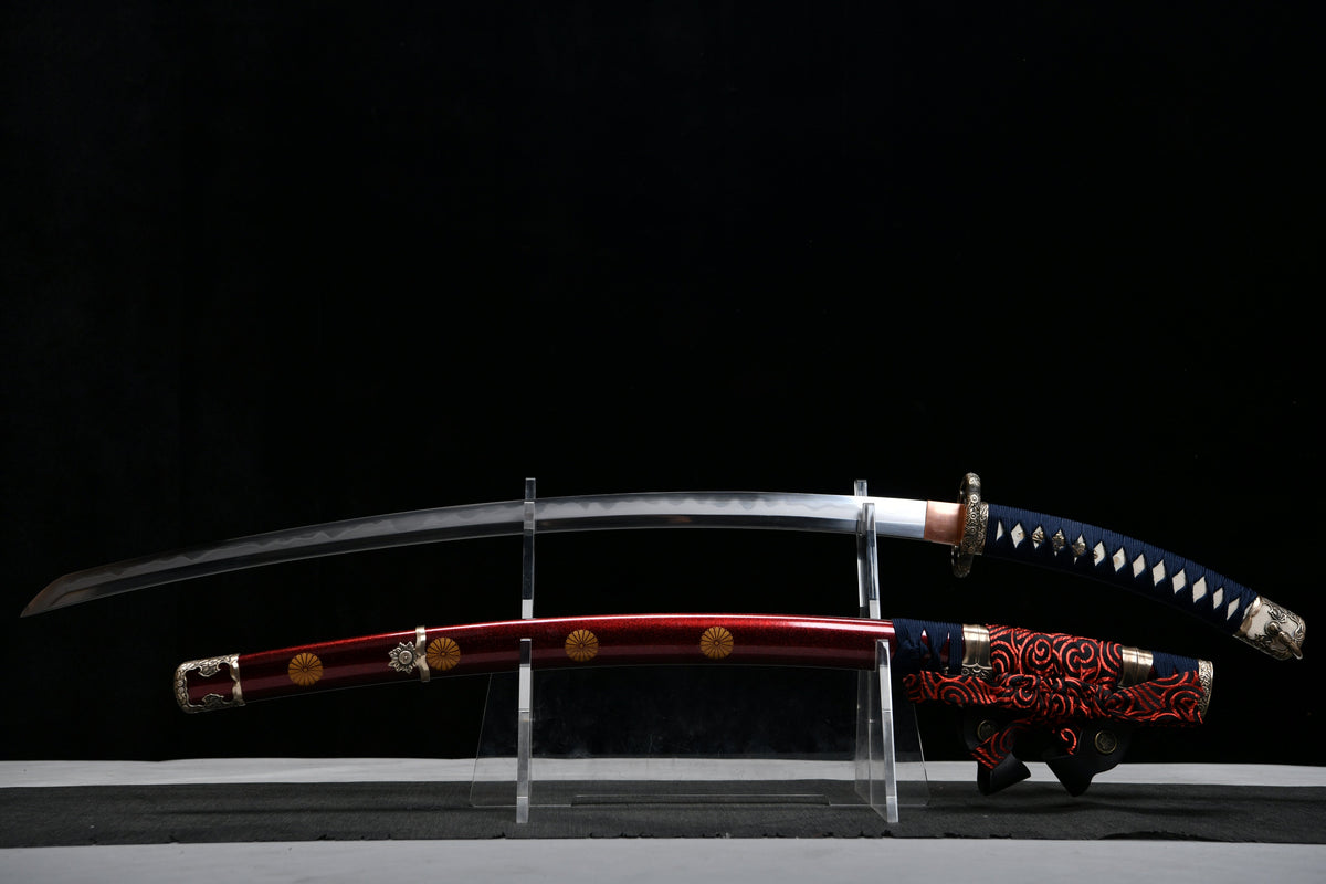 Handcrafted Long 41-Inch Triple Full-Tang Steel —Damascus style Chrysanthemum Emblem Imperial  - Tashi
