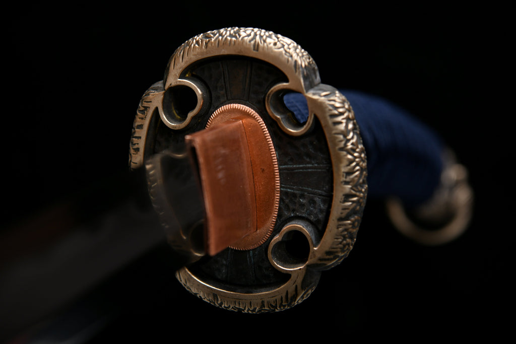 Handcrafted Long 41-Inch Triple Full-Tang Steel —Damascus style Chrysanthemum Emblem Imperial  - Tashi