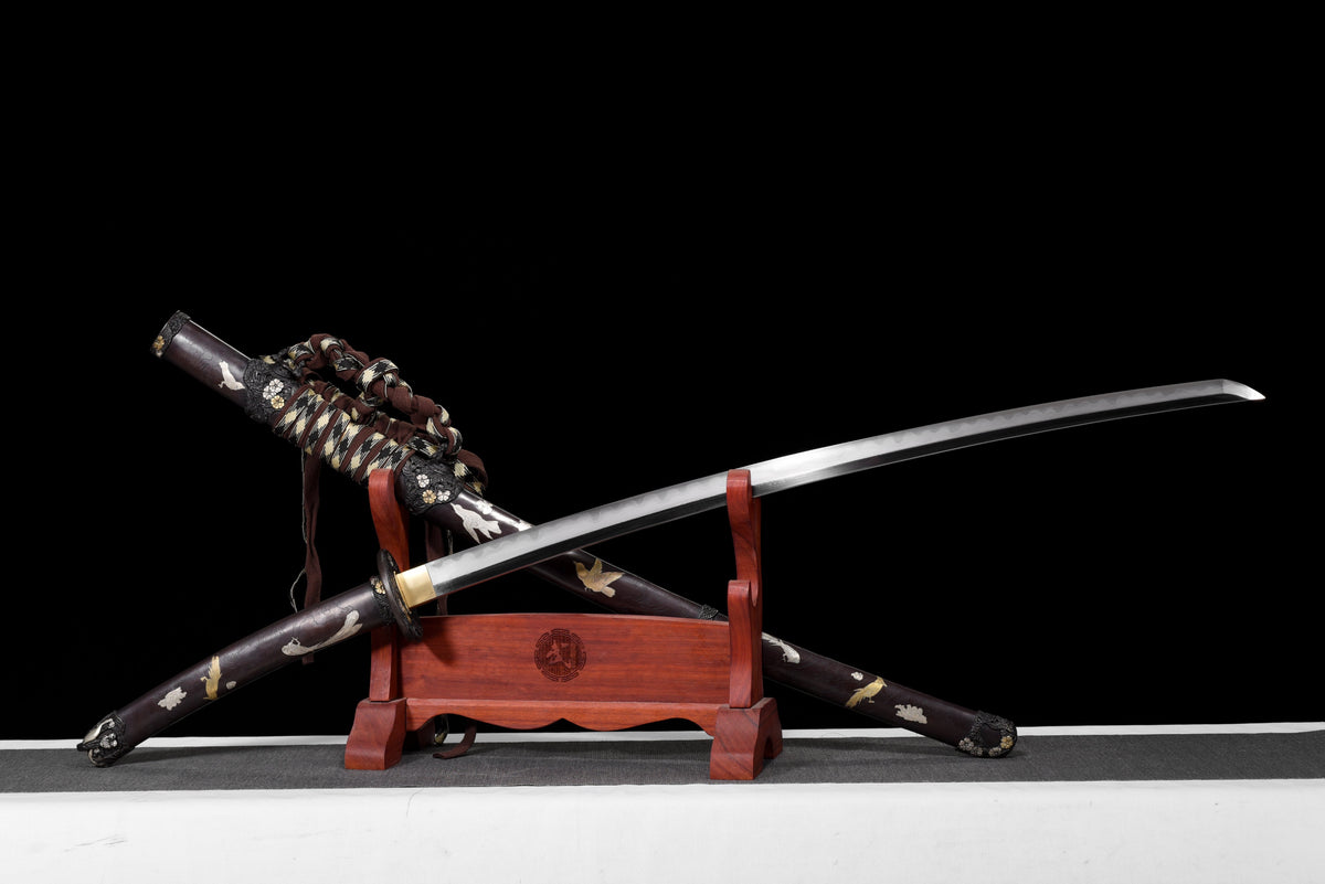 Handgefertigtes Tachi-Schwert mit Full-Tang-Klinge aus echtem Damaststahl und echtem Hamon, 48 Zoll, echtes Katana-Schwert