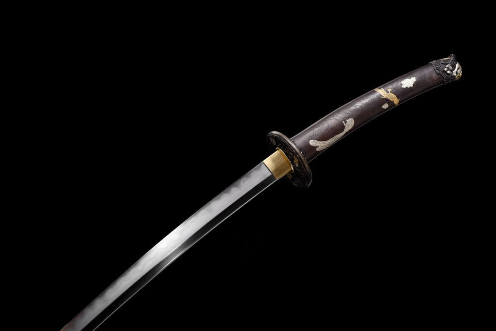 Handgefertigtes Tachi-Schwert mit Full-Tang-Klinge aus echtem Damaststahl und echtem Hamon, 48 Zoll, echtes Katana-Schwert