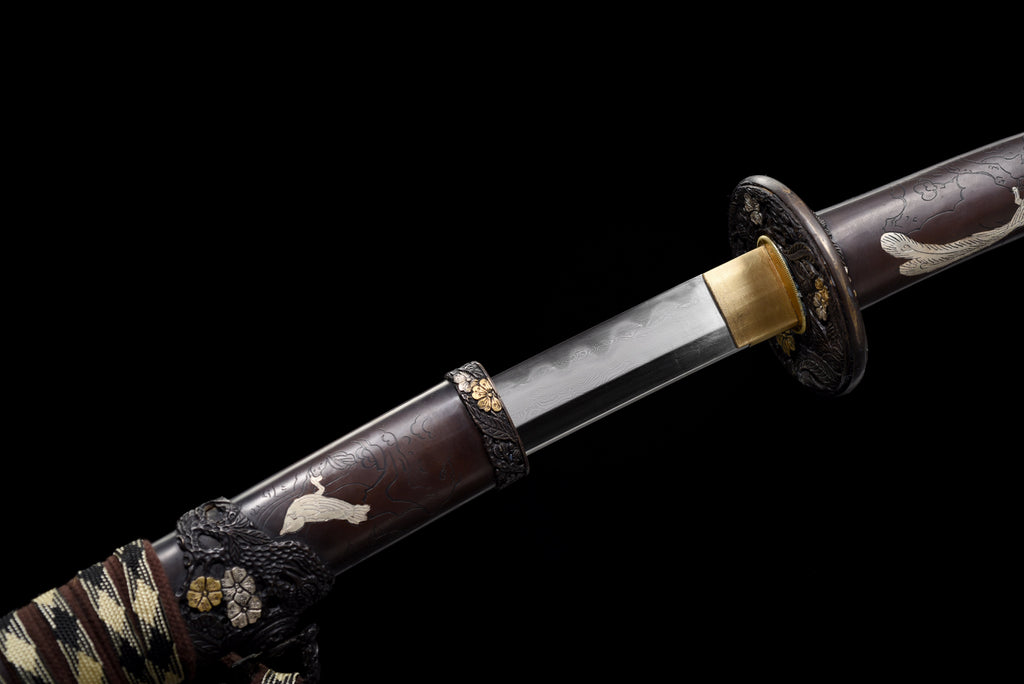 Handgefertigtes Tachi-Schwert mit Full-Tang-Klinge aus echtem Damaststahl und echtem Hamon, 48 Zoll, echtes Katana-Schwert