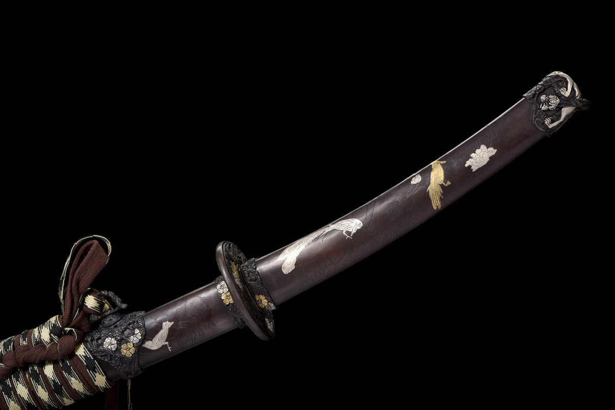 Handgefertigtes Tachi-Schwert mit Full-Tang-Klinge aus echtem Damaststahl und echtem Hamon, 48 Zoll, echtes Katana-Schwert