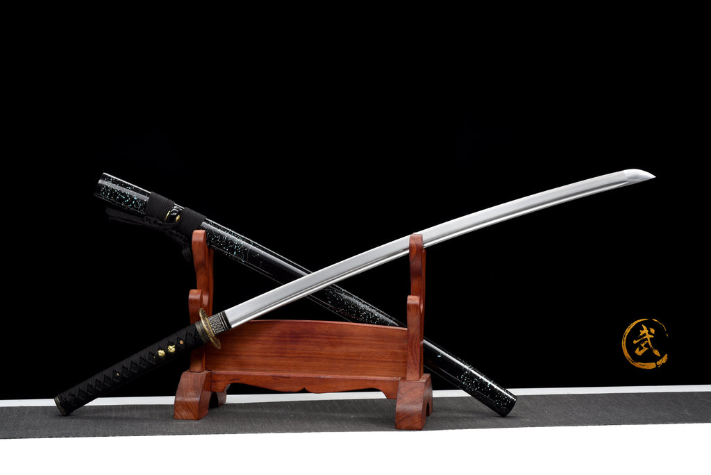 Handgefertigtes Full-Tang-Katana, 1045er Kohlenstoffstahl, schwarze Scheide, echtes Katana-Schwert