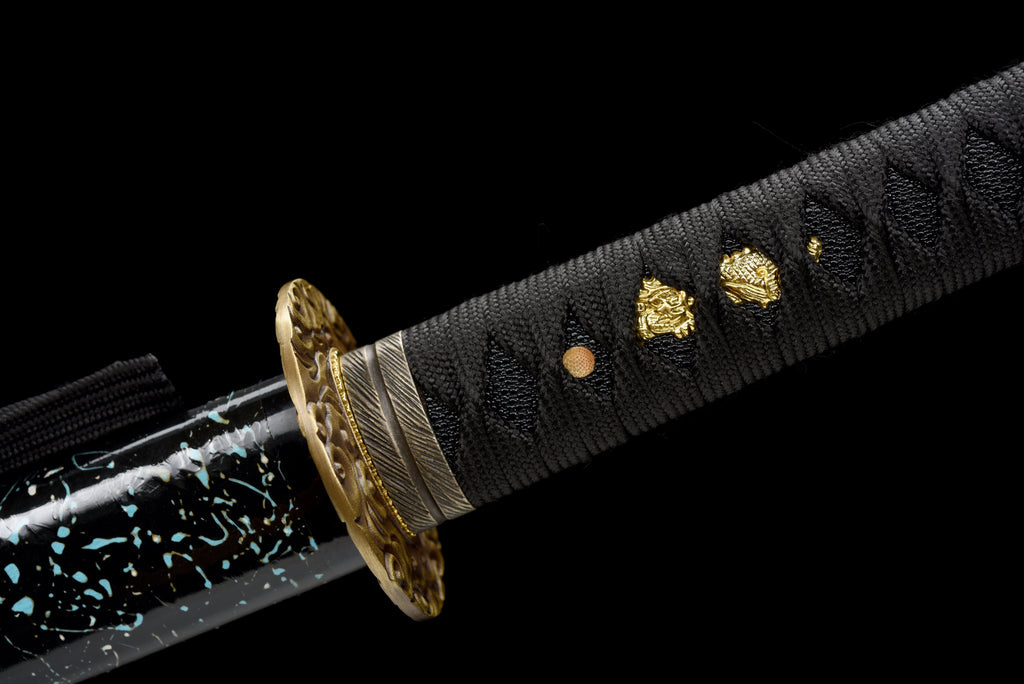 Handgefertigtes Full-Tang-Katana, 1045er Kohlenstoffstahl, schwarze Scheide, echtes Katana-Schwert