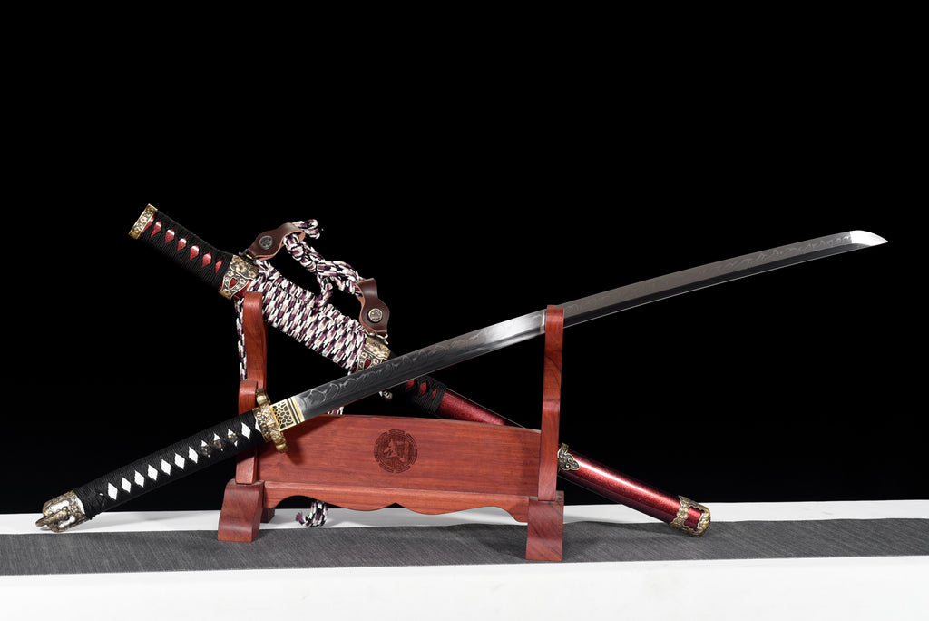 Handgefertigtes Tachi-Schwert mit durchgehender T10-Stahlklinge, echtem Hamon und Full-Tang-Konstruktion, 41 Zoll, echtes Katana-Schwert