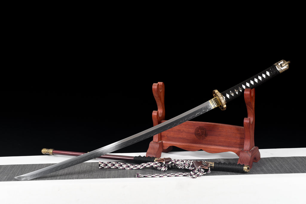 Handgefertigtes Tachi-Schwert mit durchgehender T10-Stahlklinge, echtem Hamon und Full-Tang-Konstruktion, 41 Zoll, echtes Katana-Schwert