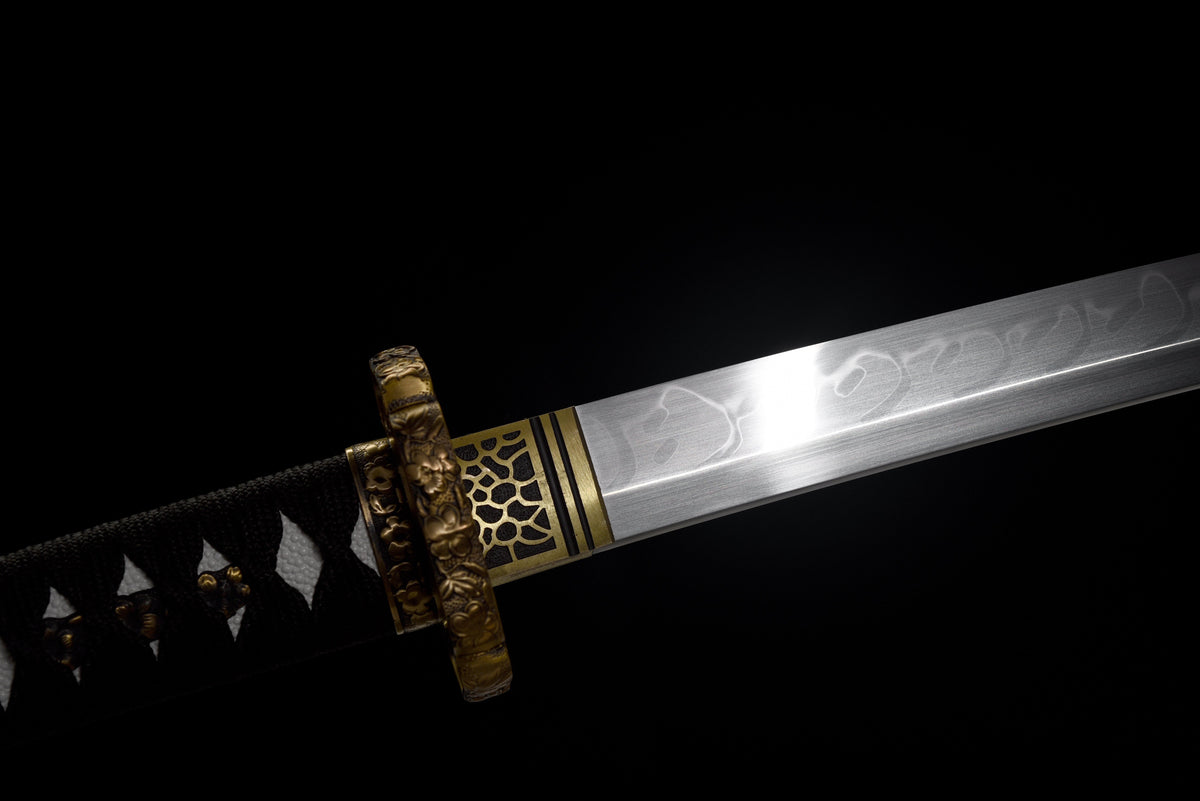 Handgefertigtes Tachi-Schwert mit durchgehender T10-Stahlklinge, echtem Hamon und Full-Tang-Konstruktion, 41 Zoll, echtes Katana-Schwert