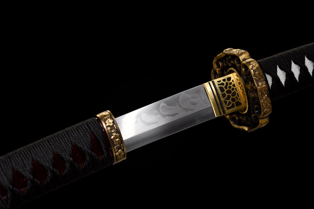 Handgefertigtes Tachi-Schwert mit durchgehender T10-Stahlklinge, echtem Hamon und Full-Tang-Konstruktion, 41 Zoll, echtes Katana-Schwert