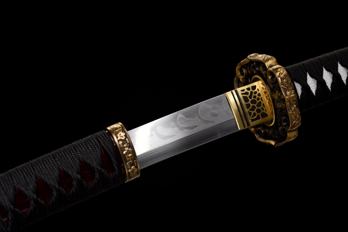 Handgefertigtes Tachi-Schwert mit durchgehender T10-Stahlklinge, echtem Hamon und Full-Tang-Konstruktion, 41 Zoll, echtes Katana-Schwert