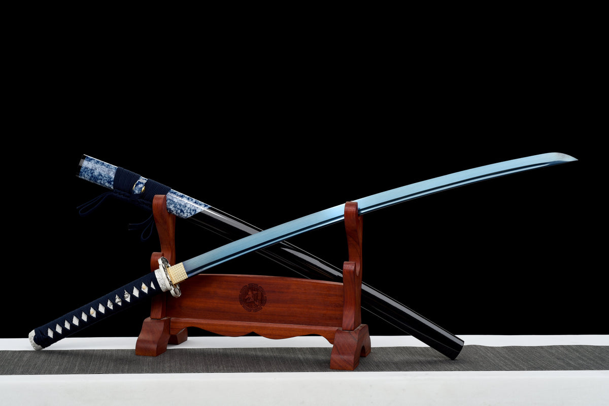 Handgefertigtes Full-Tang-Katana, 1095 Kohlenstoffstahl, blaue Klinge, 41 Zoll, echtes Katana-Schwert