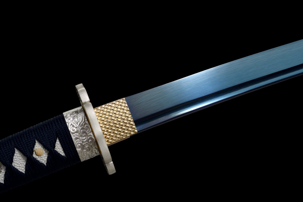 Handgefertigtes Full-Tang-Katana, 1095 Kohlenstoffstahl, blaue Klinge, 41 Zoll, echtes Katana-Schwert
