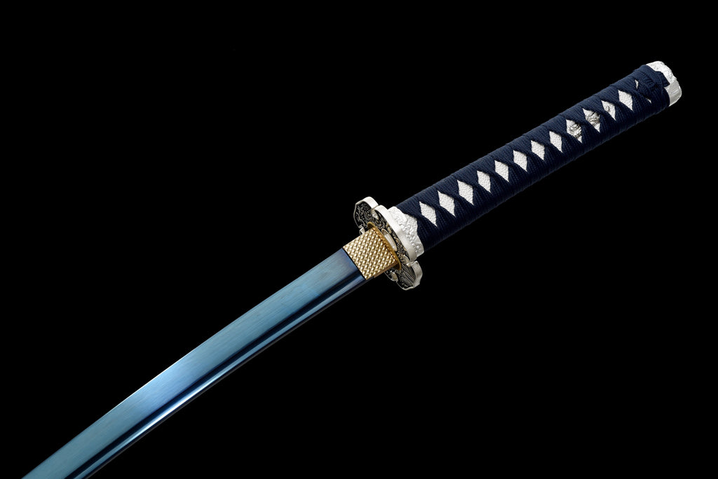 Handgefertigtes Full-Tang-Katana, 1095 Kohlenstoffstahl, blaue Klinge, 41 Zoll, echtes Katana-Schwert
