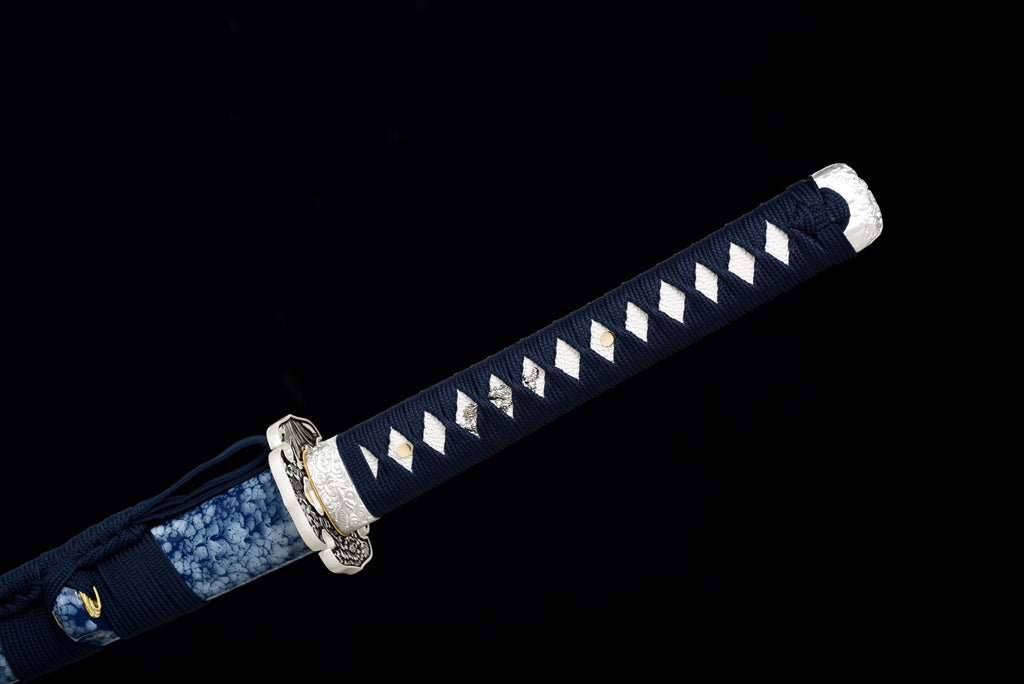 Handgefertigtes Full-Tang-Katana, 1095 Kohlenstoffstahl, blaue Klinge, 41 Zoll, echtes Katana-Schwert