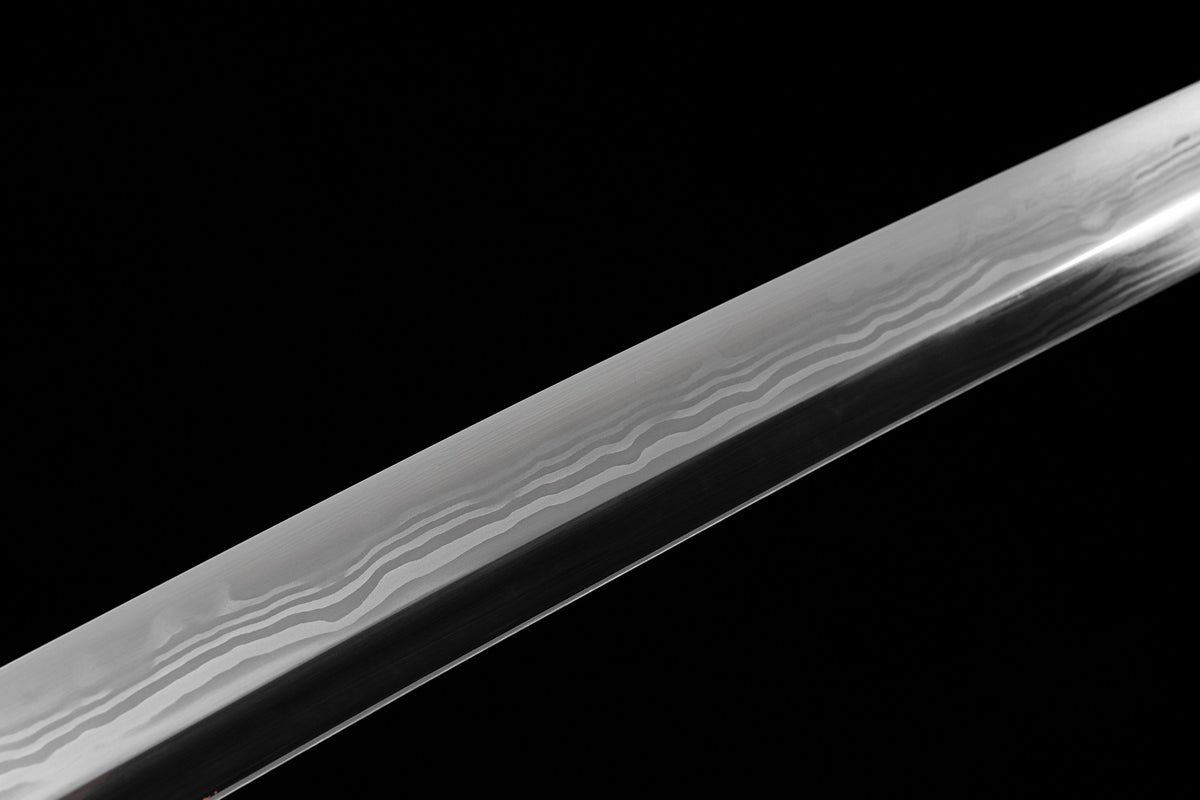 Handgefertigtes Tachi-Schwert mit durchgehender Klinge aus Damaszenerstahl und echtem Hamon, 45 Zoll, echtes Katana-Schwert