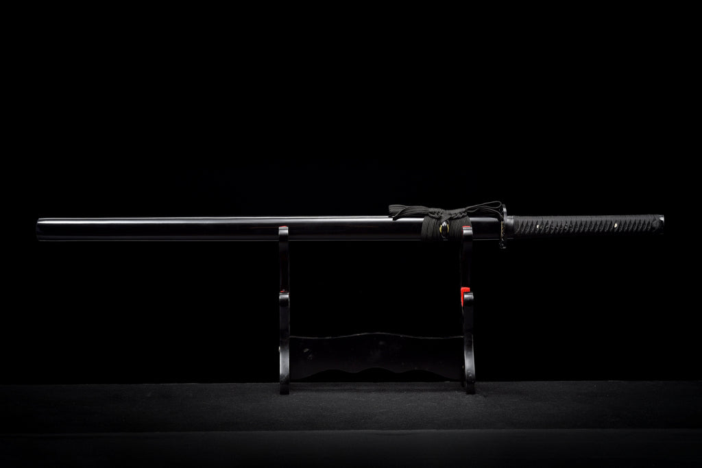 Handgefertigtes Ninjato-Schwert aus Federstahl, Full Tang, schwarze Klinge – Echtes Katana-Schwert