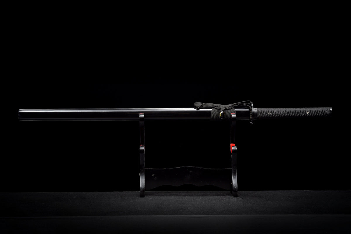Handgefertigtes Ninjato-Schwert aus Federstahl, Full Tang, schwarze Klinge – Echtes Katana-Schwert