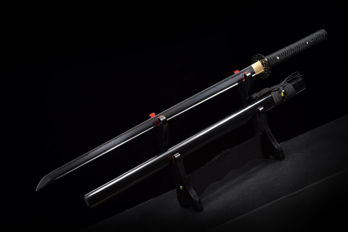 Handgefertigtes Ninjato-Schwert aus Federstahl, Full Tang, schwarze Klinge – Echtes Katana-Schwert