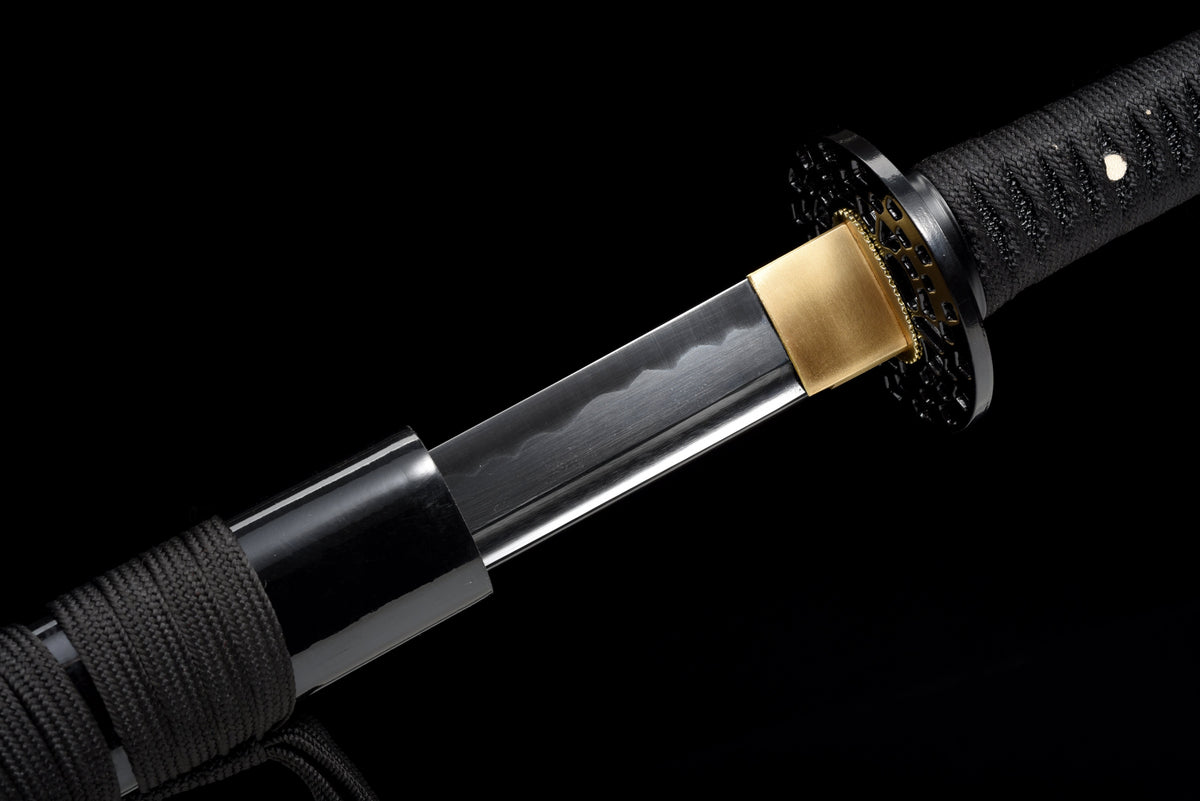 Handgefertigtes Ninjato-Schwert aus Federstahl, Full Tang, schwarze Klinge – Echtes Katana-Schwert